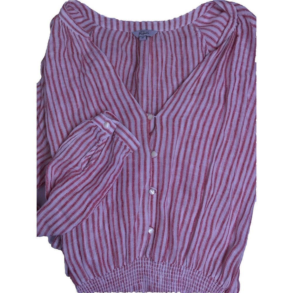 Rails Jasmine Belmont Stripe Dress Women's Size Medium Smocked Waist Linen Blend